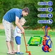 JBeeCtrl 2 in 1 Toddler Golf Set Kids Golf Clubs Set with 8 Balls, Cornhole Board & Putting Mat Kids Golf Toys Set Golf Game Indoor Outdoor Sport Toys Gift for Boys Girls 3 4 5 6+ Years Old, Blue