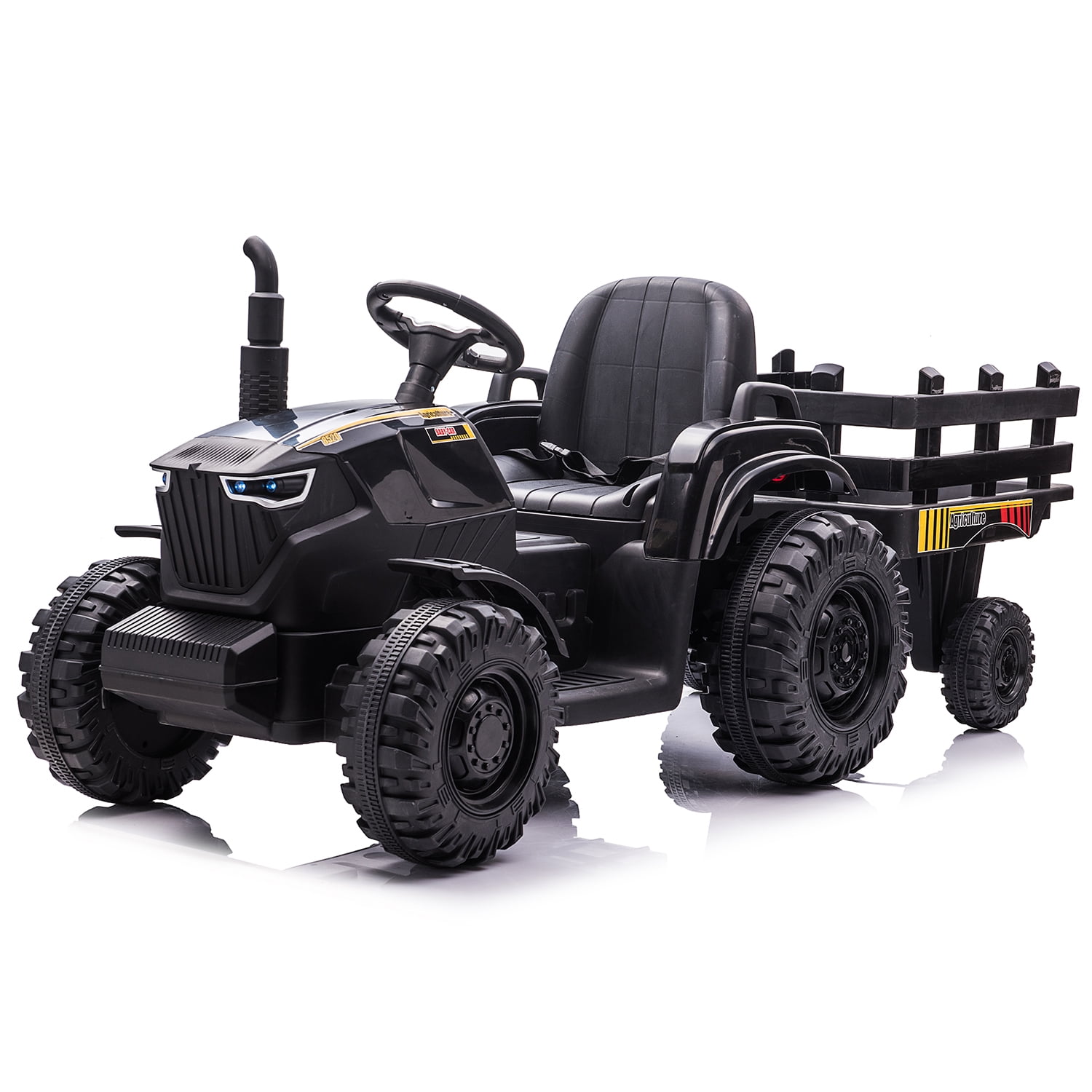 CIPACHO 24V Electric Ride On Tractor Car for Kids with Trailer, USB, LED Lights, Safety Belt, Tractor Sound (No Music), Black CIPACHO 24V Electric Ride On Tractor Car for Kids with Trailer, USB, LED Lights, Safety Belt, Tractor Sound (No Music), Black