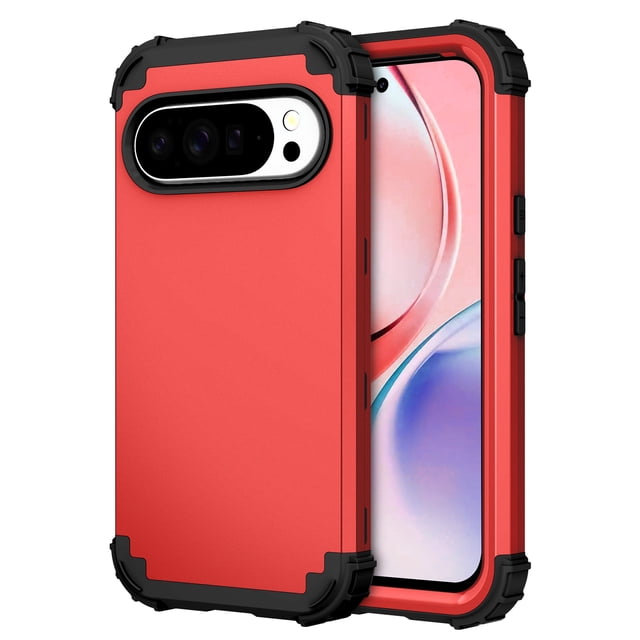 for Google Pixel 10 Pro XL Case, Heavy Duty Military Grade Drop Protection Hybrid Cover, Rugged Shockproof Dustproof Triple-Layers Tough Phone Case for Google Pixel 10 Pro XL, Red