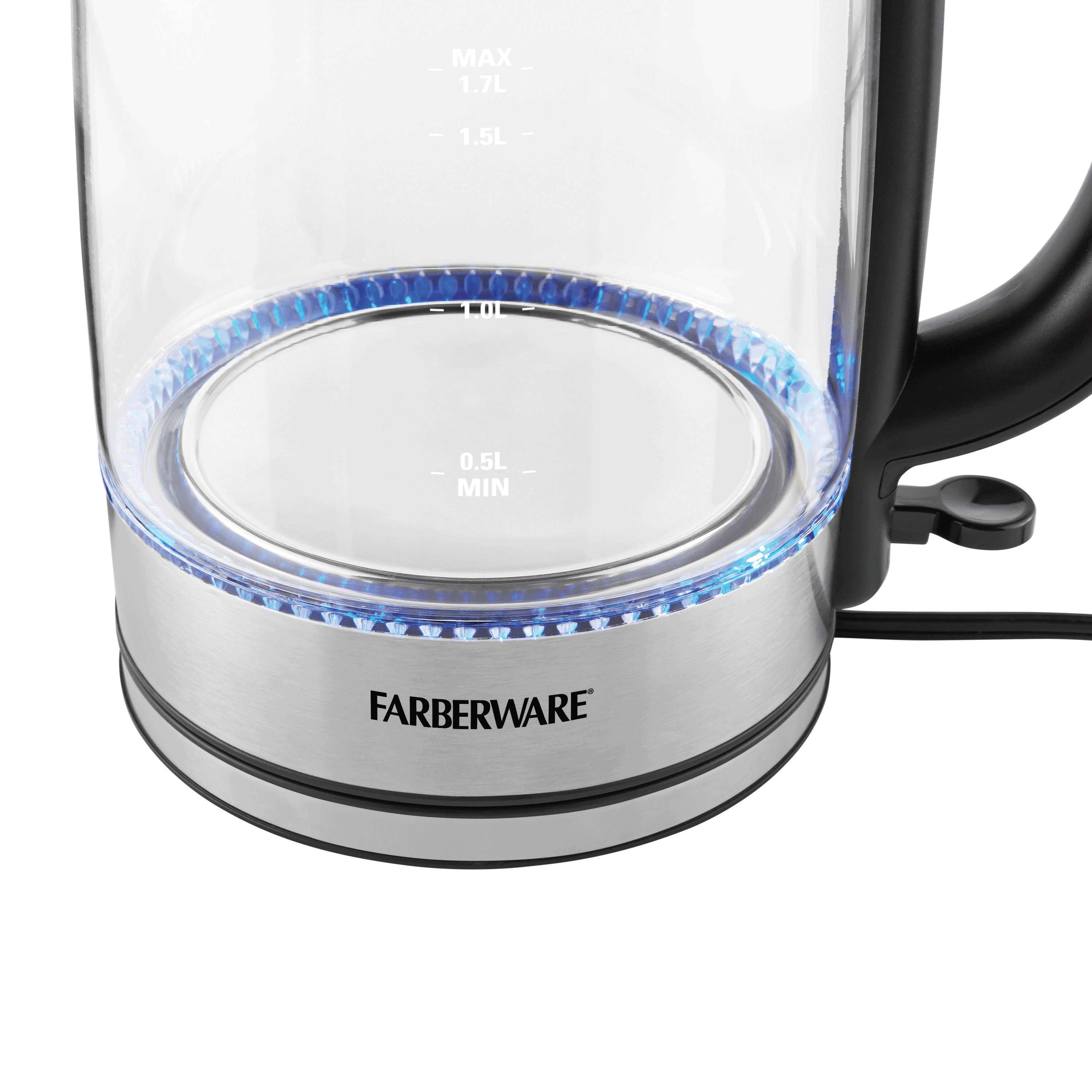 Farberware Stainless Steel 1.7 Liter Electric Tea Kettle, Silver, Cordless  