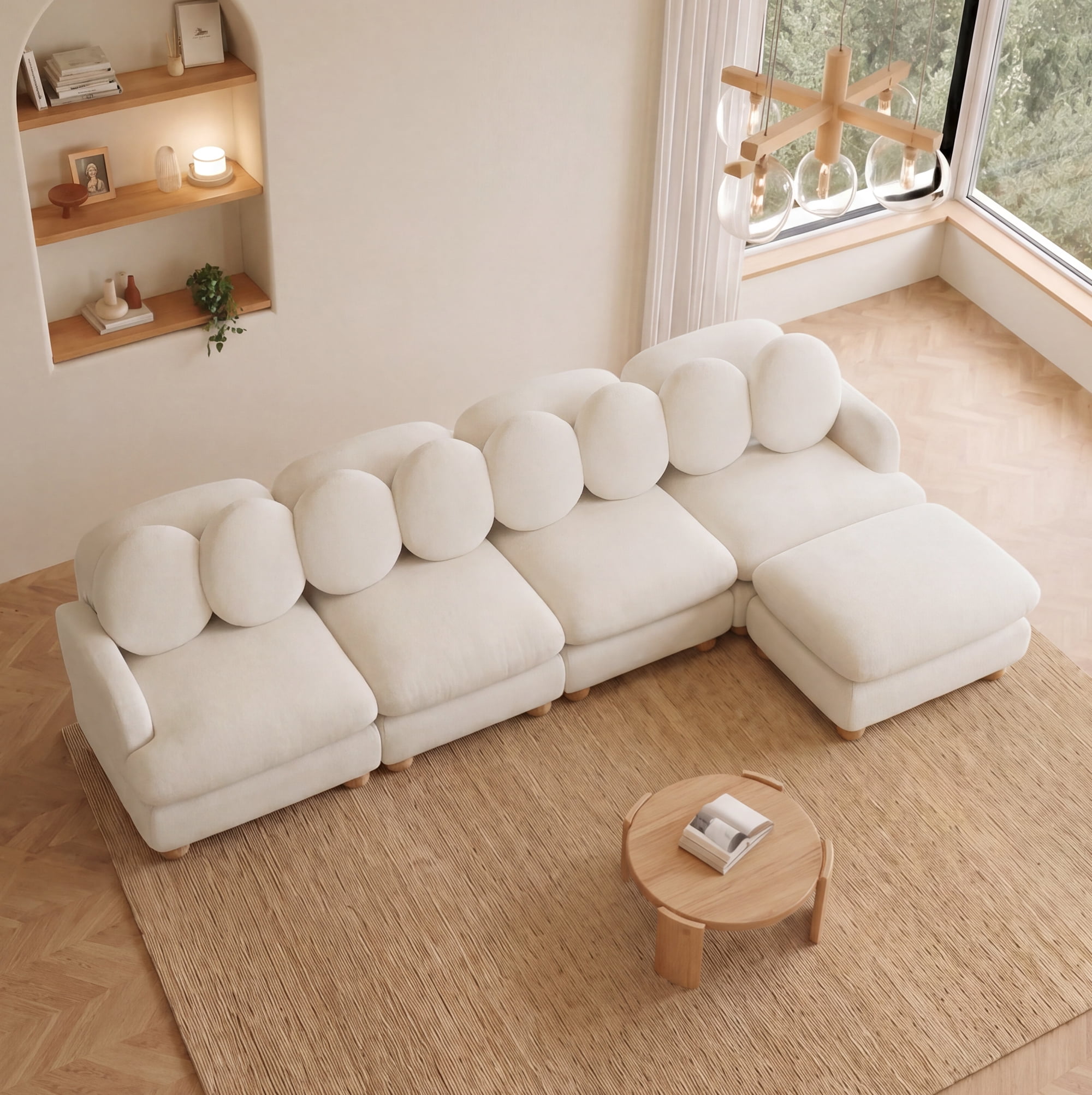 123" L-shaped 5 Seater Comfy Chenille Modular Sectional Sofa Couch with 8 Throw Pillows and Ottoman