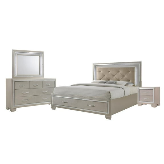 Picket House Furnishings Glamour Queen Platform Storage 4PC Bedroom Set