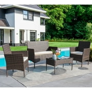 Lacoo 4 - Piece Outdoor Patio Conversation Furniture Sets with Cushioned Tempered Glass, Conversation Sets, 4, Metal