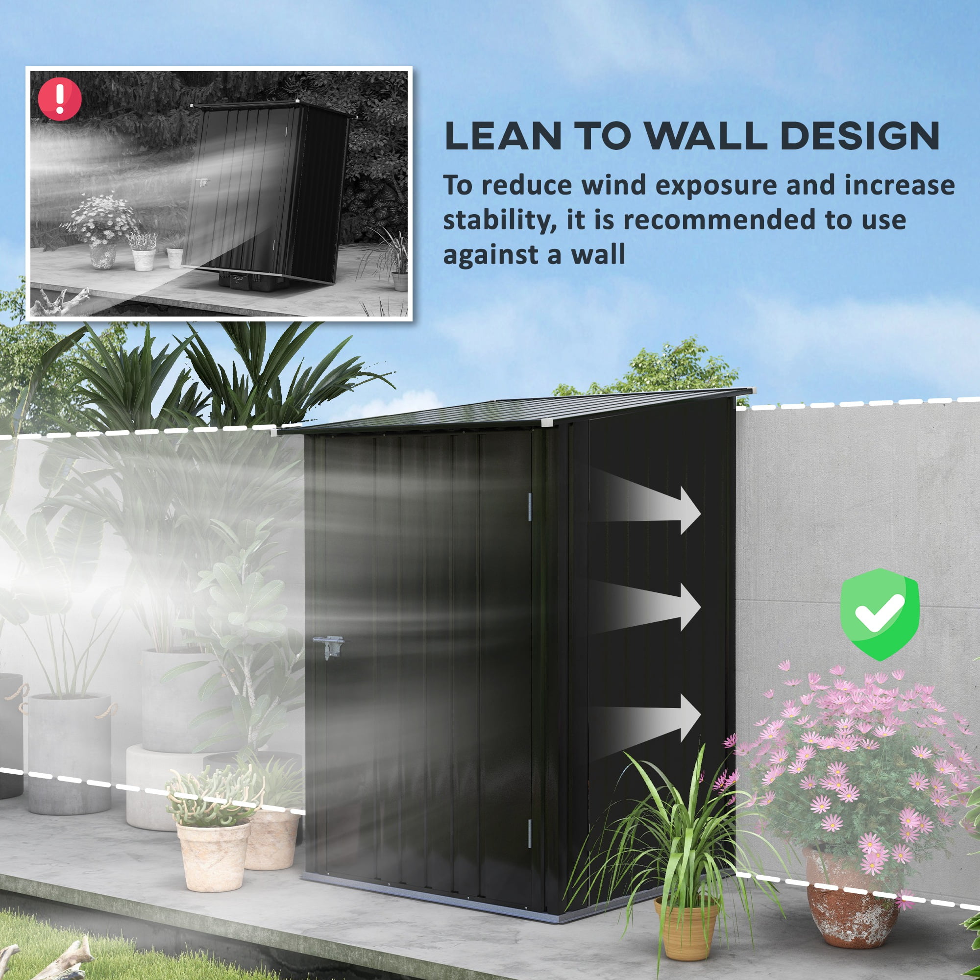 Outsunny 3.3' x 3.4' Metal Outdoor Storage Shed, Garden Utility Tool House with Double Lockable Doors for Backyard, Patio, Lawn, Garage, Dark Gray