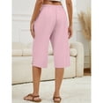 thumbnail image 5 of Capri Pants for Women Comfy Casual Drawstring Waist Lightweight Pants Button Trousers With Pockets, Pink, S, 5 of 9