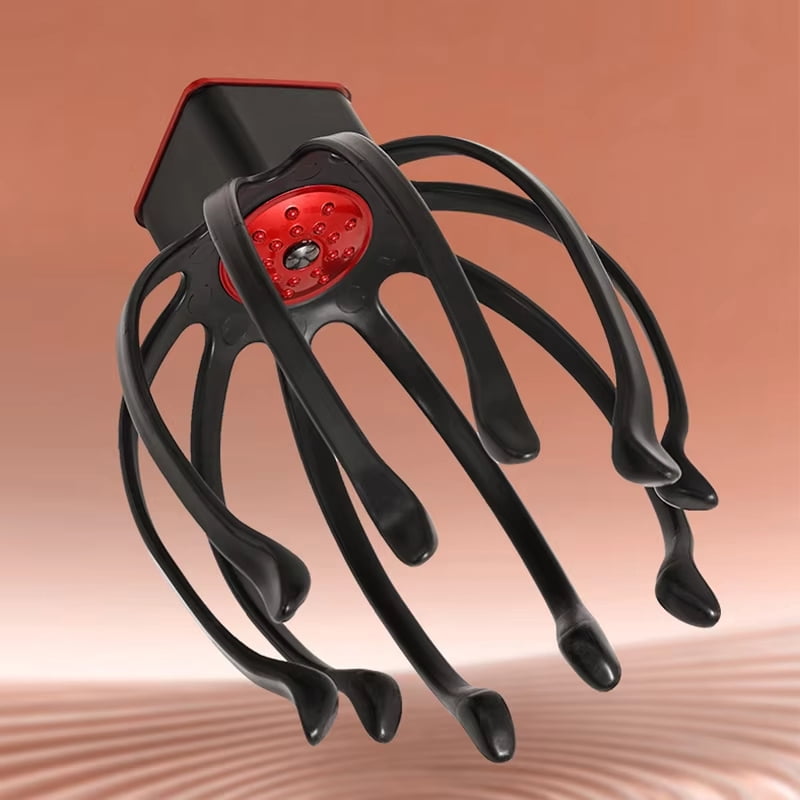 Electric Octopus Claw Scalp Massager Hands-free 3 Level Head Massage LED Red Light 3D Wirelss Head Scratcher Massage Health Care（Black）