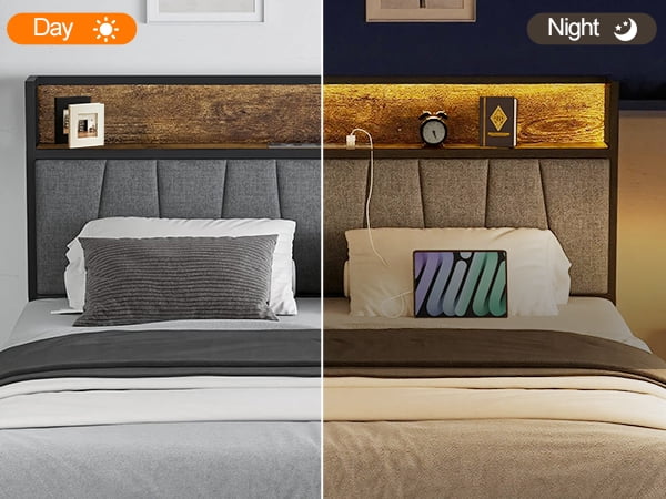 All-in-One Queen Bed: Integrated Charging, Ambient Lighting, and Functional Drawers,Modern Queen Bed Frame: Power-Ready Headboard, Illuminated Design, and Under-Bed Storage