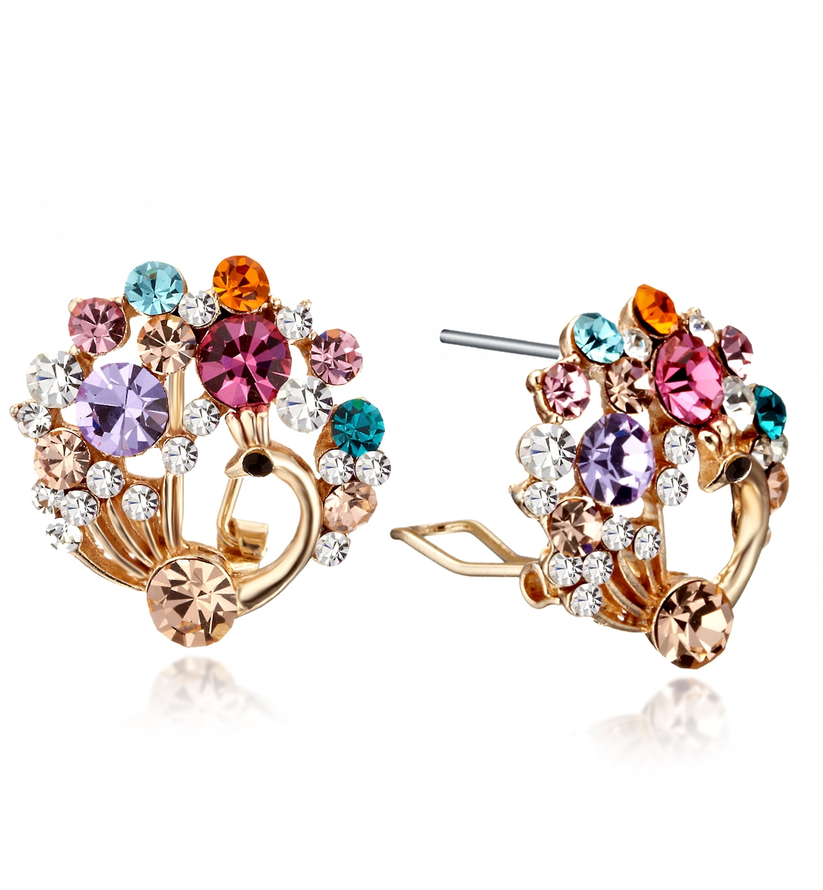 Gemini Women's Jewelry Colorful Crystal Rhinestone 18K Filled Peacock Stud Earrings Gm142 , Size: 20mm , Color: Gold