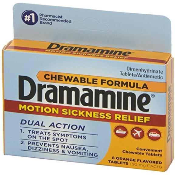 Dramamine Chewable Tablets for Motion Sickness Relief, 8 Count, 3 Pack