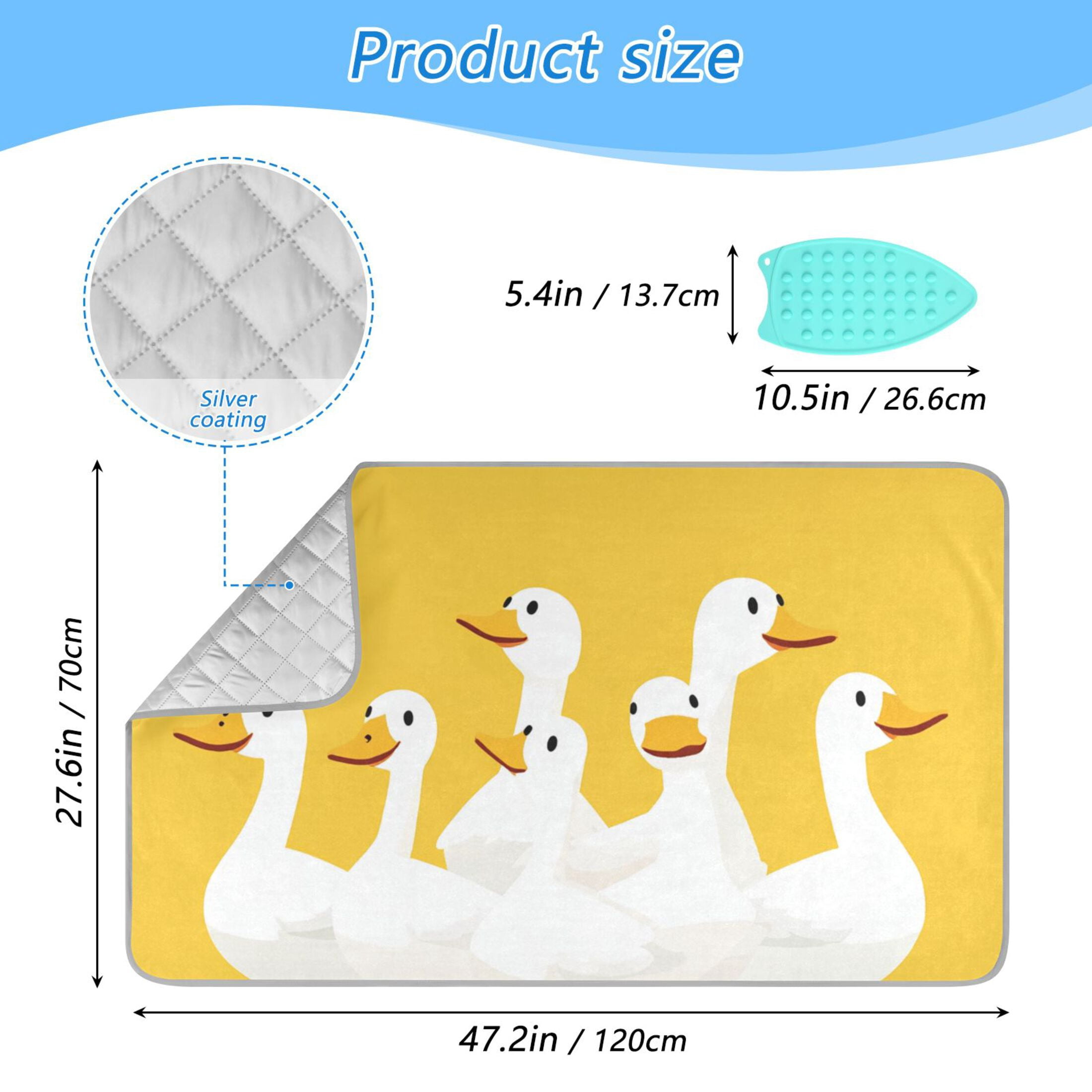 Cartoon White Duck Family Ironing Mat Blanket Portable Travel Ironing Pad Heat Resistant Pad 47.2" x 27.6”