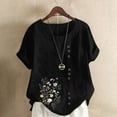 thumbnail image 2 of ZQUUVOU Women's T-Shirt Round-Neck Floral Printed Short Sleeve Button Blouse Black (5XL), 2 of 4