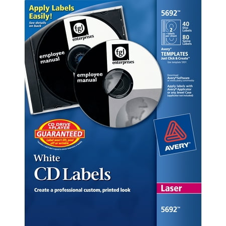 Avery White CD Labels for Laser Printers, 40 Disc Labels and 80 Spine Labels