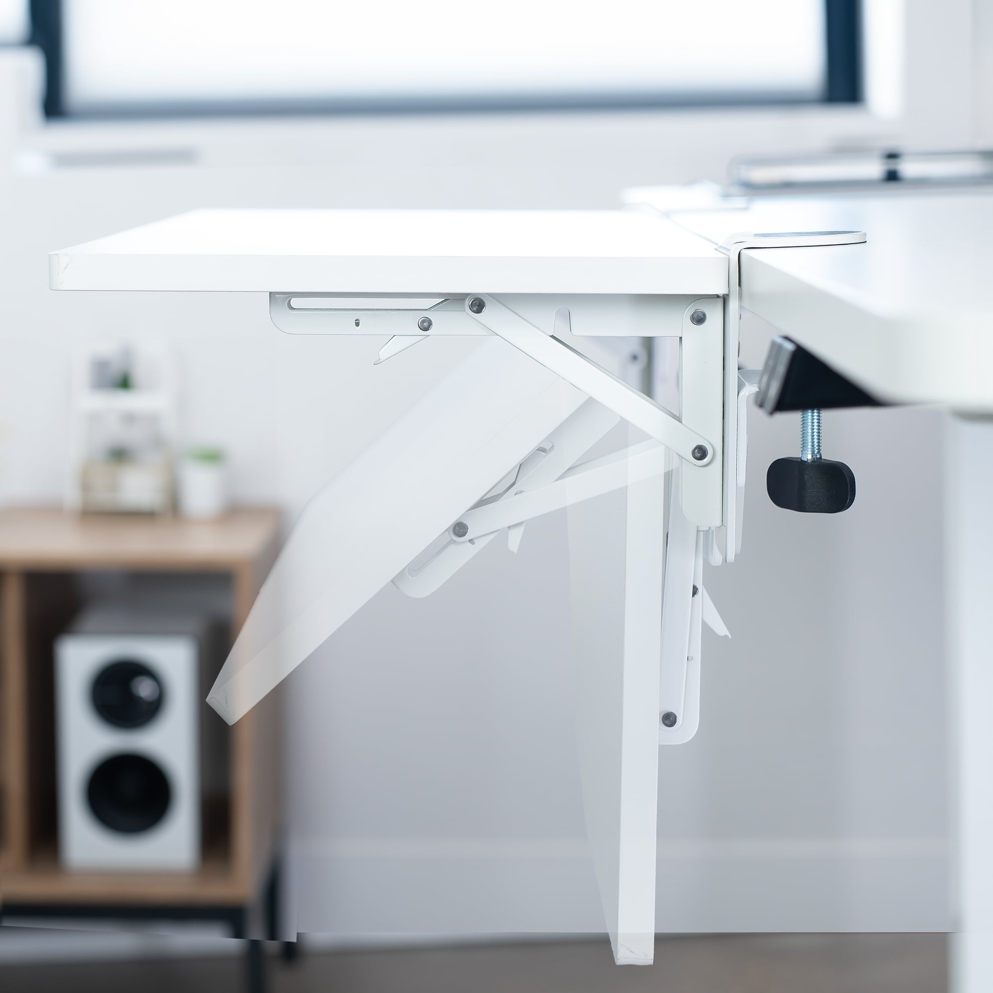 VIVO White Clamp-on 24" x 12" Desk Extension, Accessory Platform, Keyboard Tray
