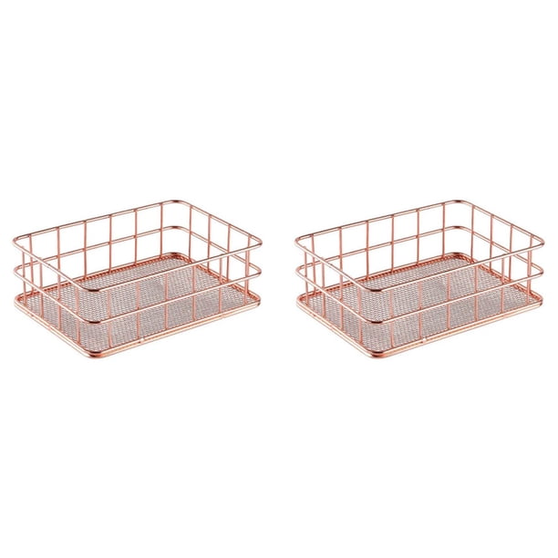 2X Bandeja de Almacenamiento Dispositivo de Almacenaje del Metal Cesta de Almacenamiento Caja de Hierro Rejilla Canasta de Almacenamiento de Recipientes de Frutas de Oro Rosa