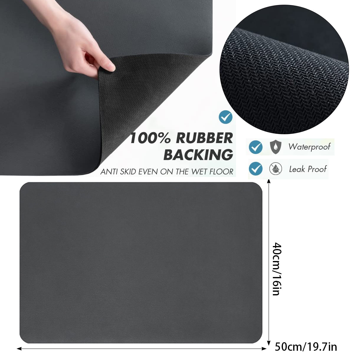 Coffee Mat Hide Stain Rubber Backed Absorbent Coffee Maker Mat for Countertops Coffee Bar Dish Drying Mat 20x24in, Gray, Size: 50x60cm, Other