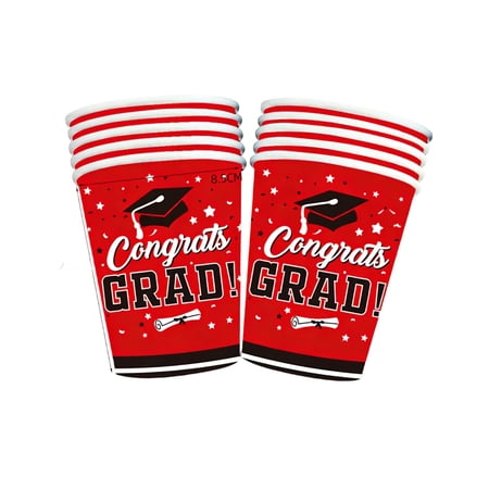 Red Disposable Paper Cups for 2026 Graduation Party Decorations 10 Pack Congrats Grad Printed Cups for High School College Grad Party Supplies