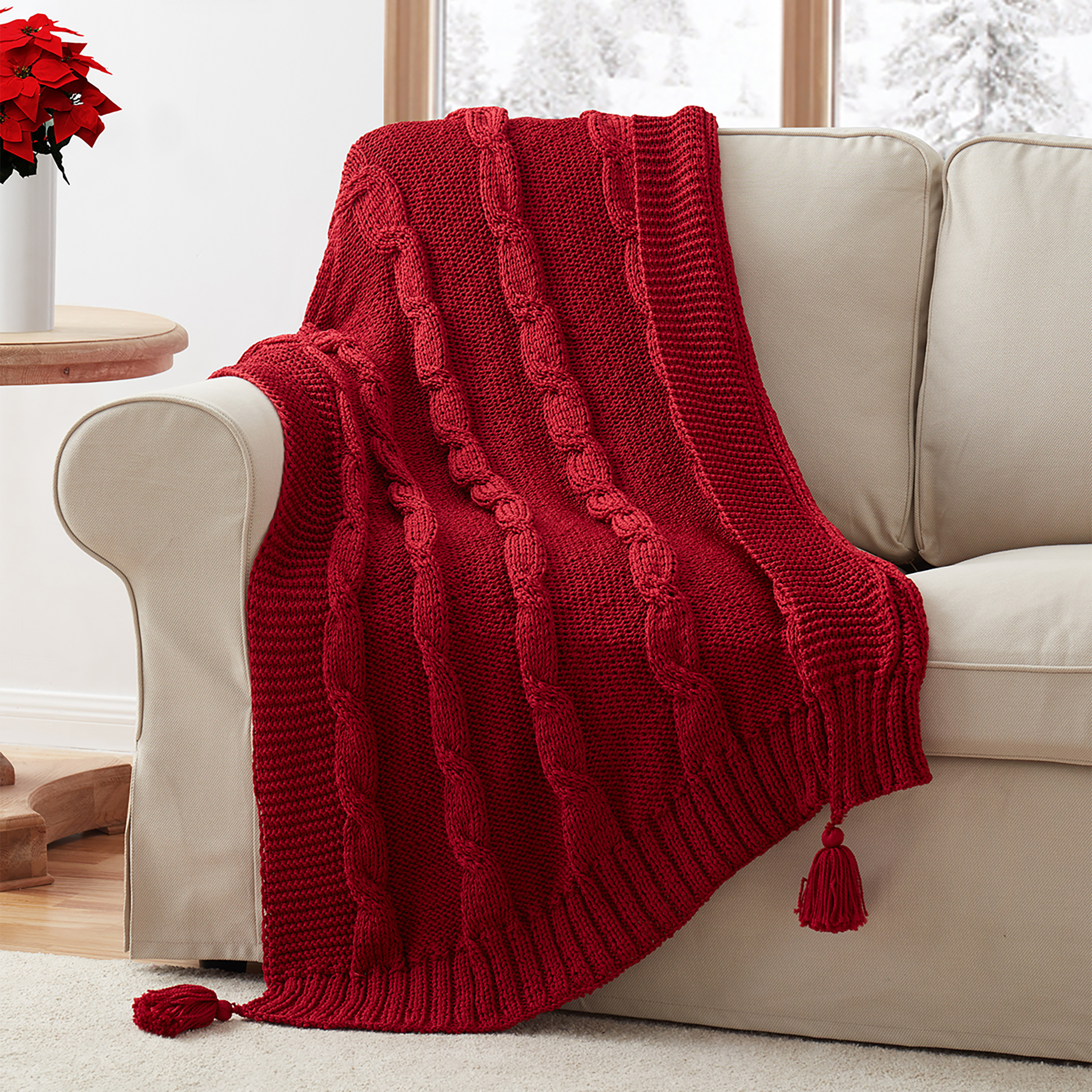 My Texas House Willow Cable Knit Cotton Throw Blanket, Red, Standard Throw - image 4 of 5