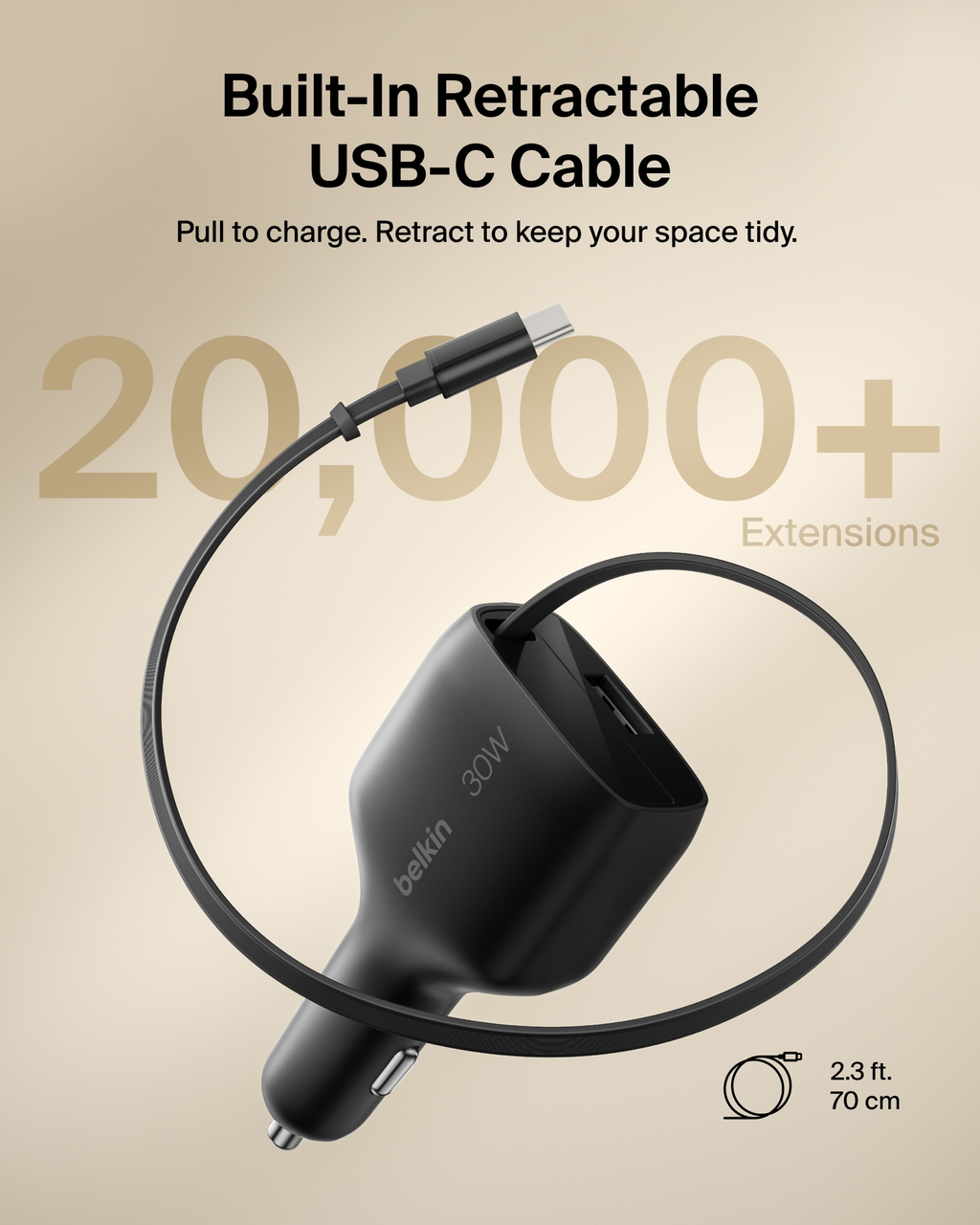 Belkin BoostCharge 30W USB-C Car Charger with Retractable Cable photo 4