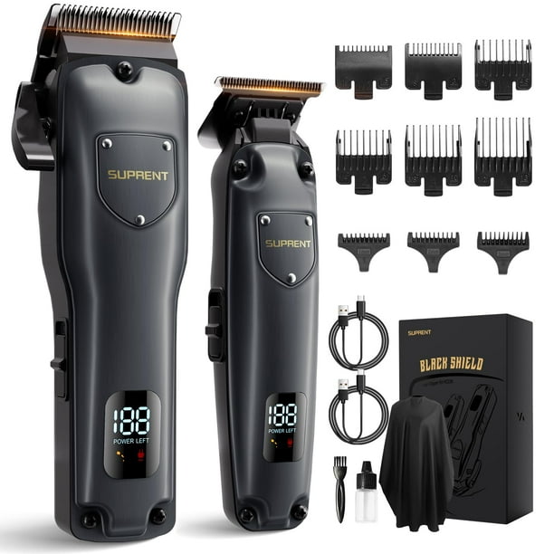 SUPRENT Cortapelos para hombres profesionales, cortapelos inalámbricos recargables USB-C para corte de pelo, cortapelos para hombre y kit de recortadora para peluquero con pantalla LED para peluqueros