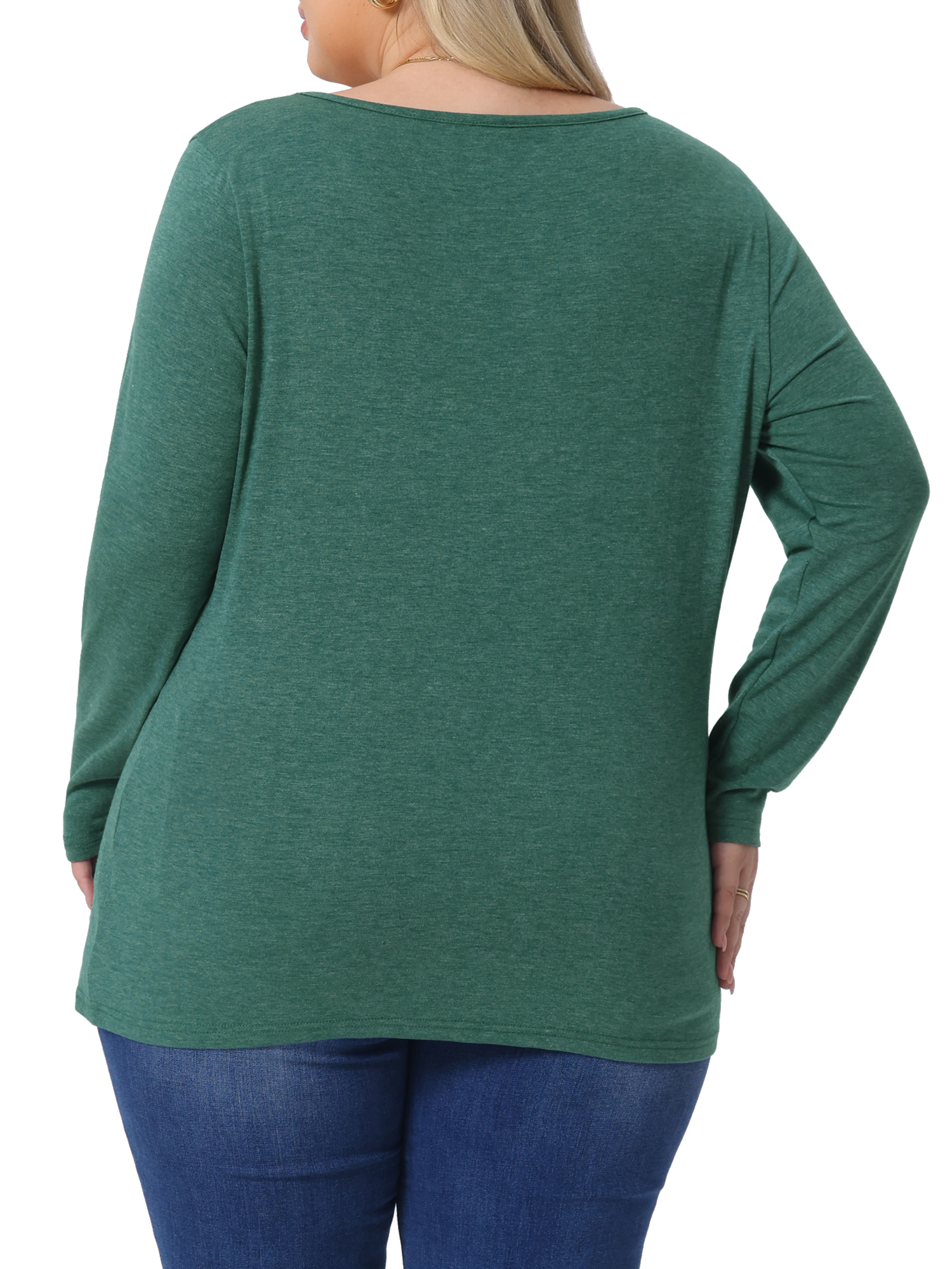 DARING DIVA Women's Plus Size Side Button Square Neck Long Sleeve Blouse 2X Green