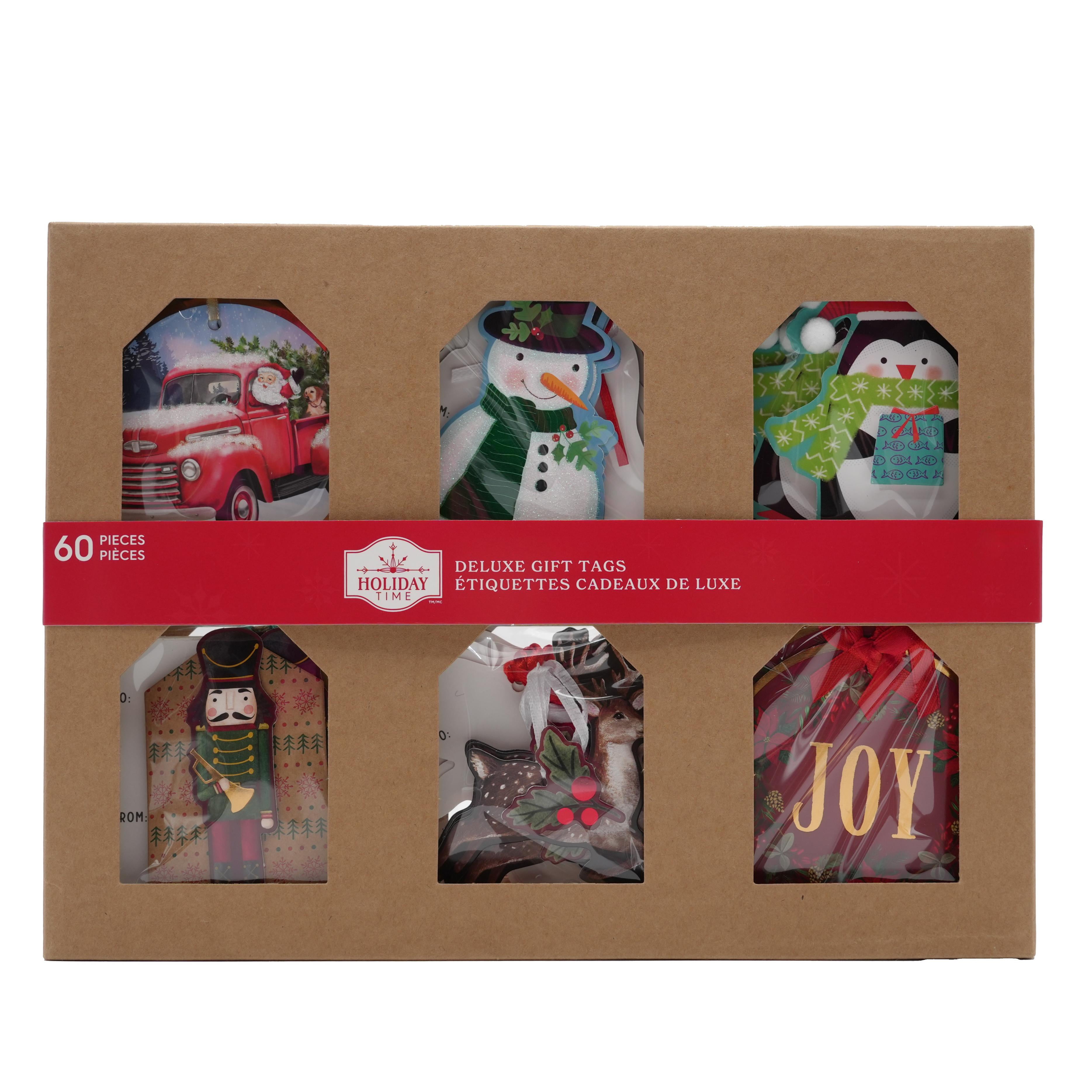 Étiquettes-cadeaux en papier multicolores de luxe faites à la main et pré-attachées des Fêtes, 60 pièces par Holiday Time 60 étiquettes-cadeaux multicolores des Fêtes