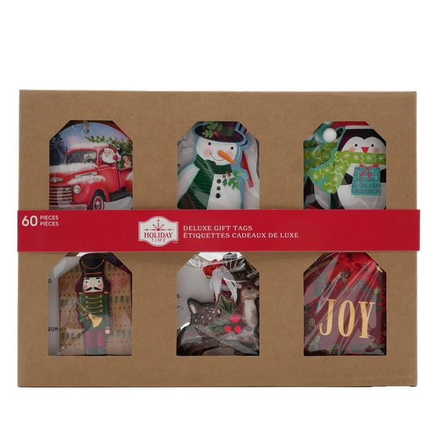 Handmade Holiday Pre-Strung Deluxe Multi-Color Paper Gift Tags, 60 Pcs by Holiday Time