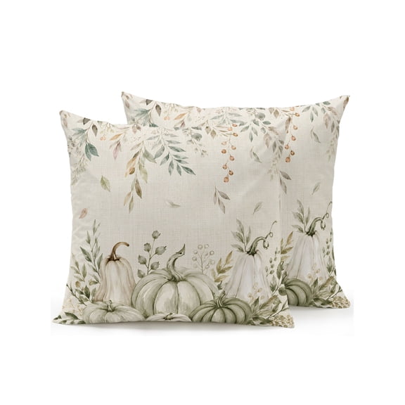 Outdoor Pillows Waterproof, Sage Green Pumpkins Fall Bedding Throw Pillows with Insert for Couch Sofa Bed, Thanksgiving Weeping Botanical Rustic 18x18 Inch Pillowcases Patio Pillow Set of 2