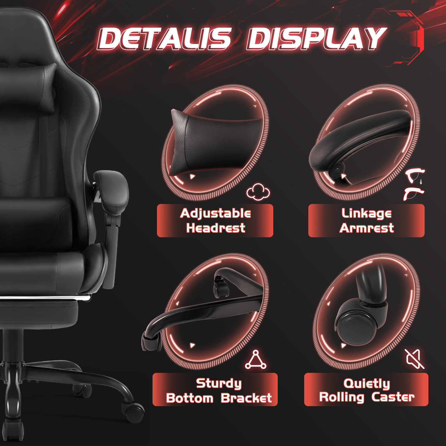 Homall Gaming Chair with Massage and Footrest, Black photo 2