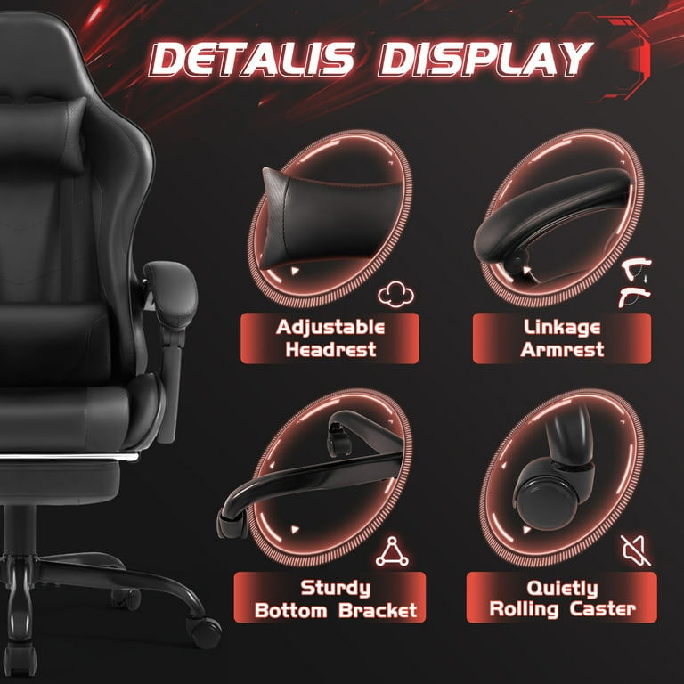Lacoo PU Leather Gaming Chair Carbon Fiber Massage Ergonomic Gamer