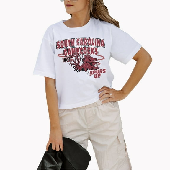 Women's Gameday Couture White South Carolina Gamecocks Logo Boxy Fit Cropped T-Shirt