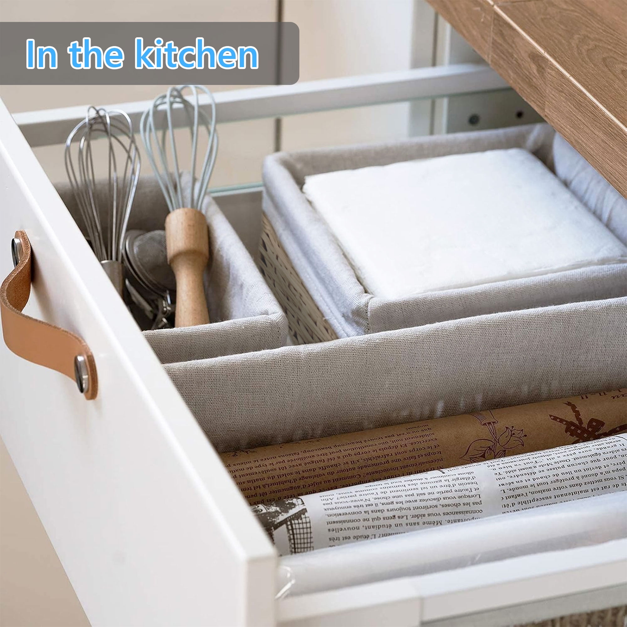 Tripumer 3Pcs Rectangular Wicker Storage Baskets with White Lining, Multi-Purpose Organizers for Home Bathroom Kitchen