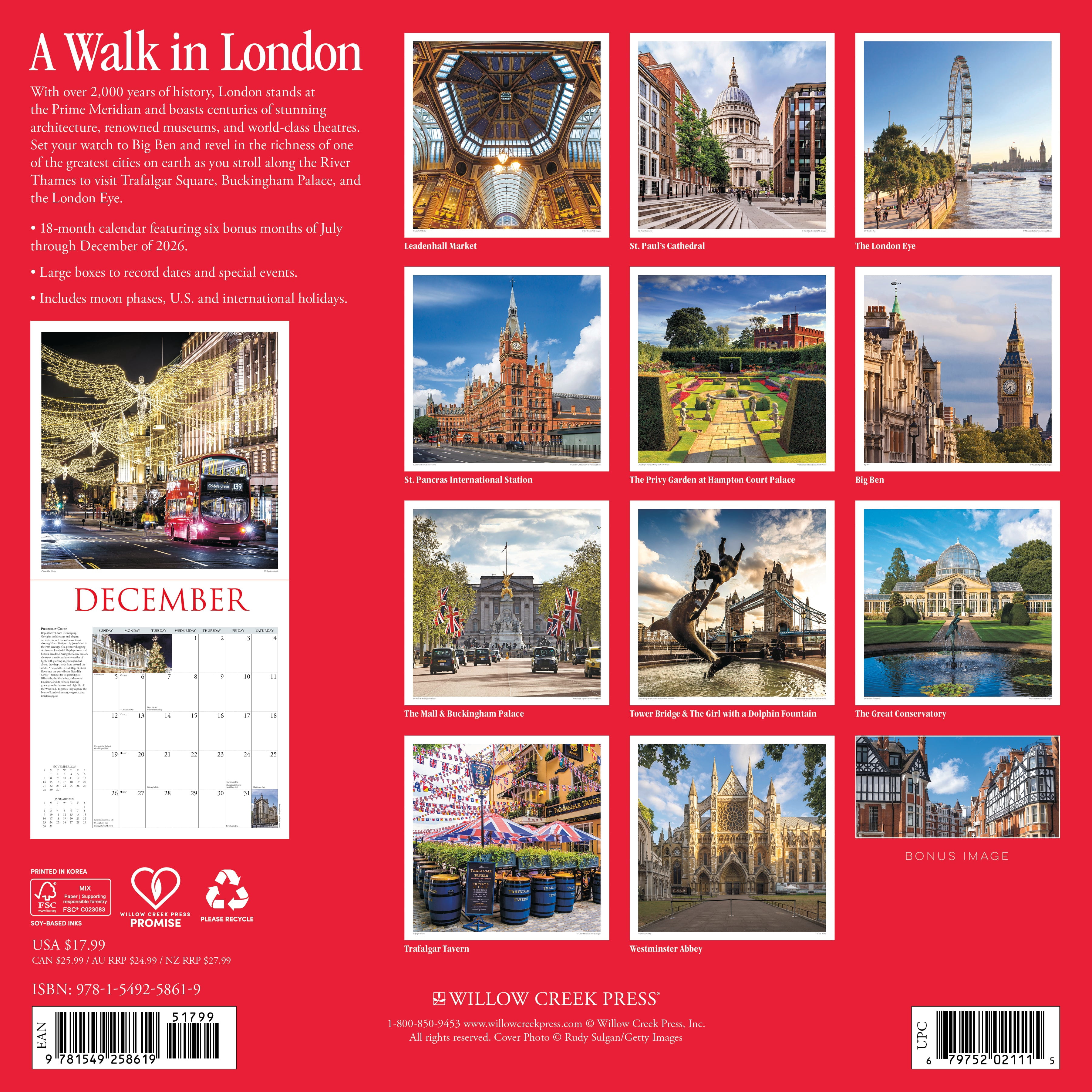 Willow Creek Press, A Walk in London 2027 Wall Calendar