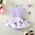 thumbnail image 3 of 12 Months Baby Girls Dress 18 Months Girls Sleeveless Dress Flower Print Infant Girls Summer Floral Dress with Headband Purple, 3 of 8