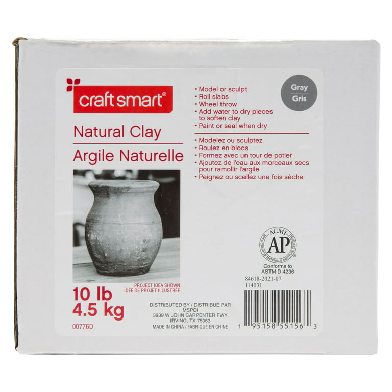 Natural Air-Dry Clay by Craft Smart - Non-Toxic Clay for Hand Modeling,  Sculpting, Pottery - Gray, 10lbs, Bulk 4 Pack 