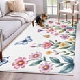 thumbnail image 2 of Pink Flowers Area Rugs Collection 4'x6', Spring Floral Butterfly Leaves Plants Pastoral Non Slip Indoor Rectangle Throw Runner Rug Floor Mat Carpet for Living Room Dining Table Bedroom Nursery, 2 of 9