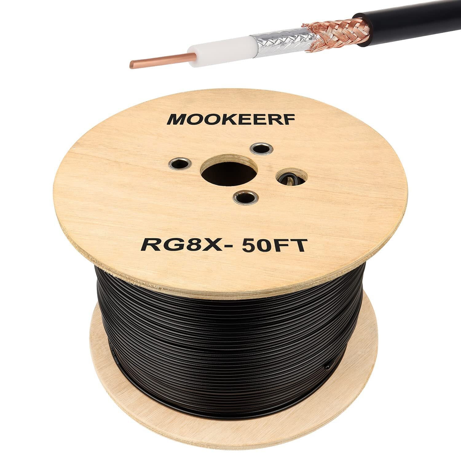 RG8X Extension Cable 50ft, MOOKEERF Flexible Low Loss Coaxial Cable for