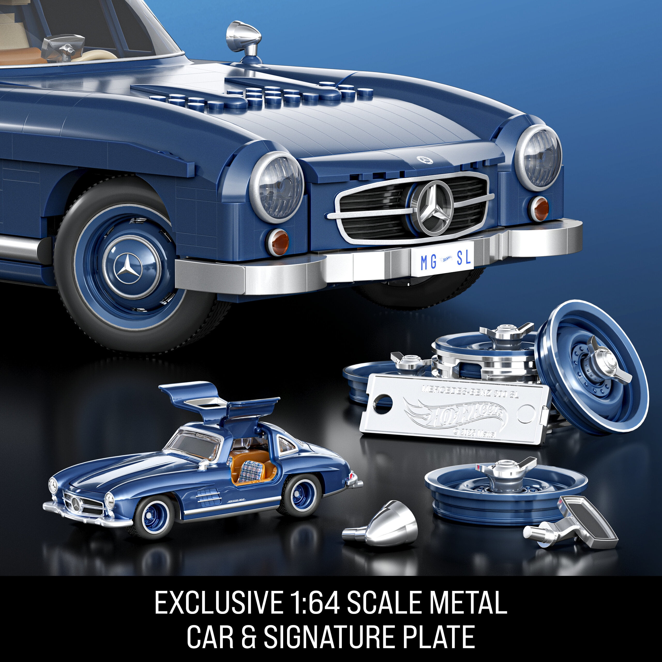 Mattel Brick Shop Hot Wheels Mercedes-Benz 300 SL Building Toy Kit (1600 Pieces), for Collectors