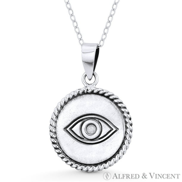 Alfred & Vincent Evil Eye Luck Charm 27mm Circle Pendant & Chain
