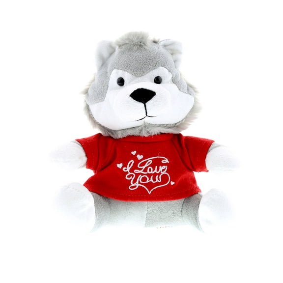 DolliBu I Love You Shirt Grey Wolf Plush - 6 inches
