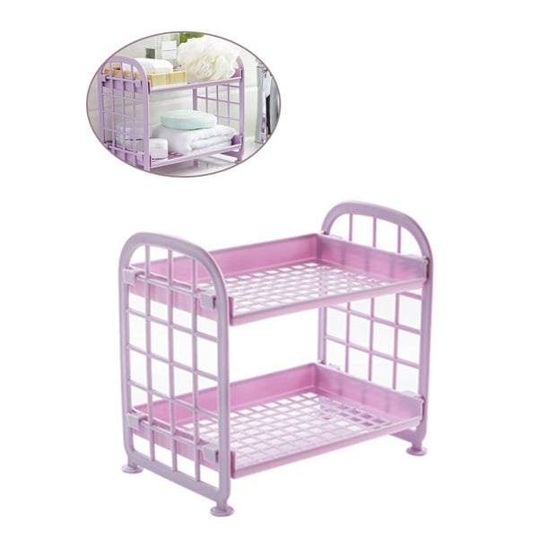 Estante de almacenamiento de plástico para baño de 2 capas, estante de cocina para inodoro, organizador de cosméticos para artículos diversos Almacenamiento y organización del hogar Púrpura claro Bearachild HA000843-02B