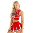 thumbnail image 3 of Sxiwei Womens Cheerleading Costume Dress Crop Top with Mini Pleated Skirt Cheer Leader Outfits Red L, 3 of 7