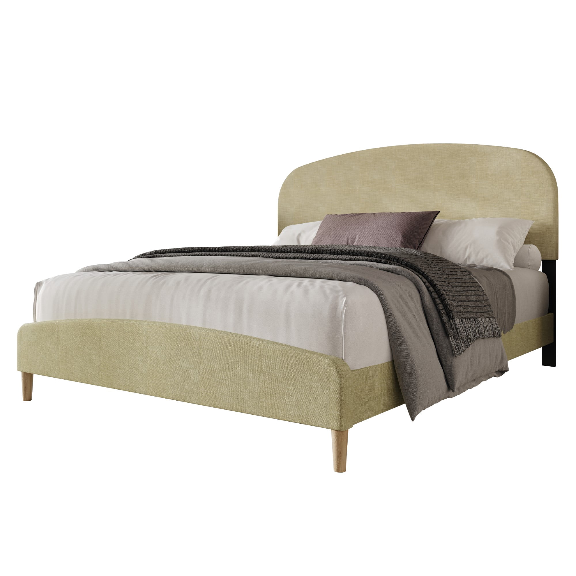 Home Design Rugby Queen Upholstered Panel Bed Frame, Cream, Easy Assembly