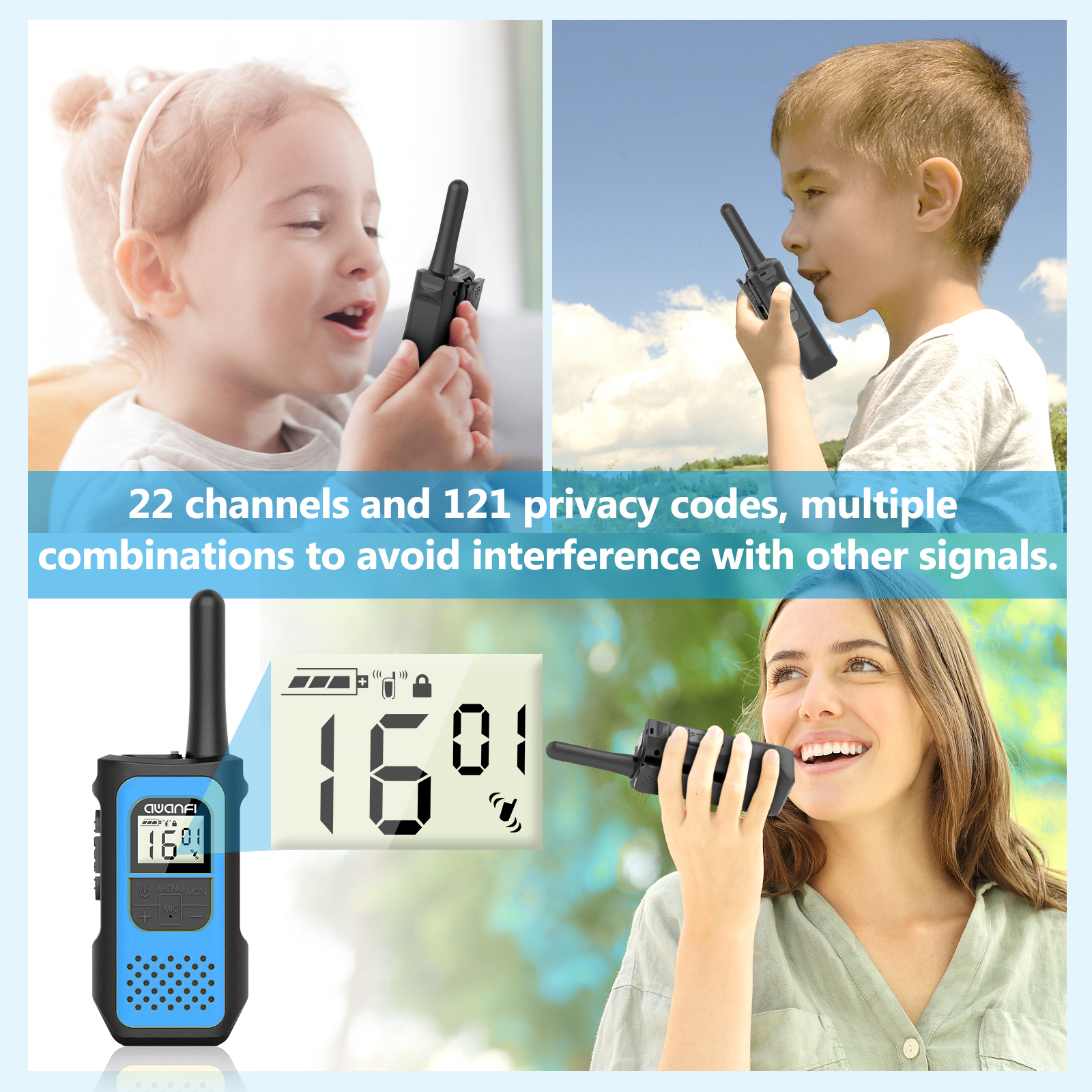 AWANFI Rechargeable Walkie Talkies 2 Pack with 22 FRS Channels photo 7