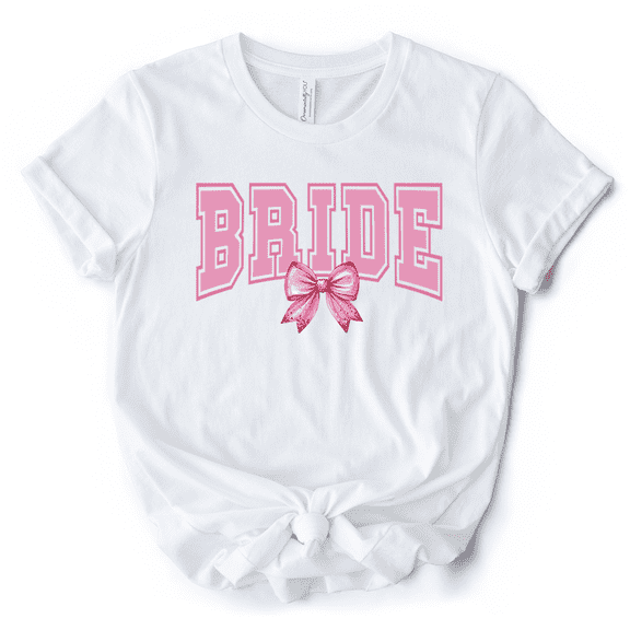 Coquette Bride T-Shirt, Pink Bow White Tee for Stylish Brides