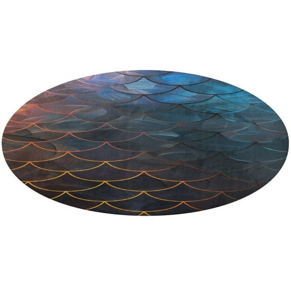 Mermaid Fish Scales Washable Round Rug -Circle Area Rugs for Nursery Bedroom, Vintage Non Slip Non Shedding Low Pile Carpet for Living Room Coffee Table Entryway