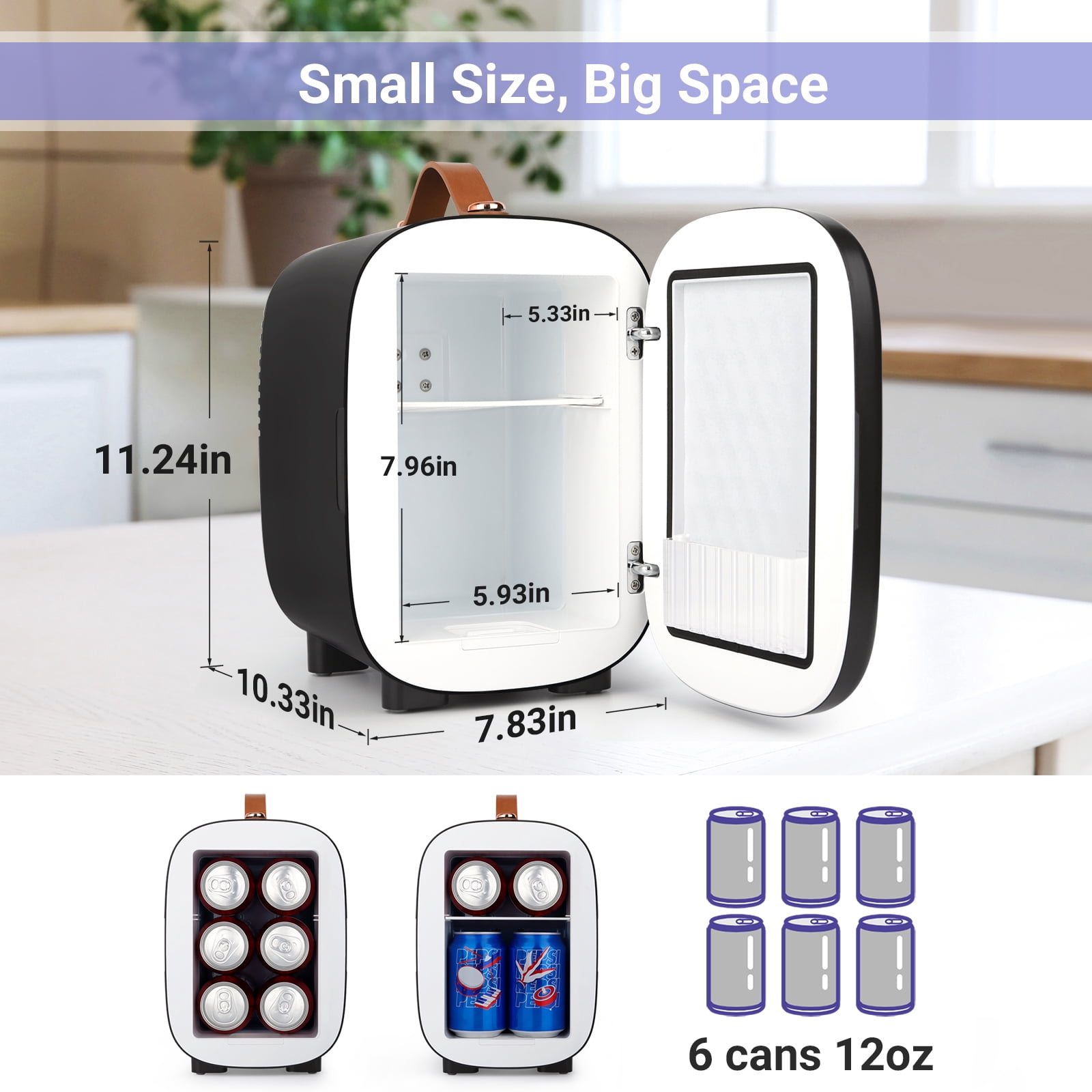 Living Enrichment Mini Fridge 4 Liter Skincare Fridge, Cooler and Portable Small Refrigerator, AC DC Powered, Black