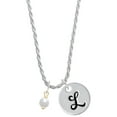 thumbnail image 1 of Delight Jewelry Goldtone 6mm Glass Imitation Pearl Bead Drop Silvertone Script Initial Disc - L - Charm Necklace, 20"+3", 1 of 4