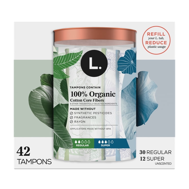 L. Organic Cotton Tampons Duopack, Regular/Super Absorbency, 42