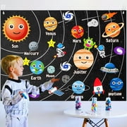 Belanttega Space Astronauts Solar System Felt Story Board Set 3.5 Ft Storytelling Flannel Interactive Play Kit with Hooks Earth Planets Uranus Galaxy Reusable Wall Hanging Decor Classroom