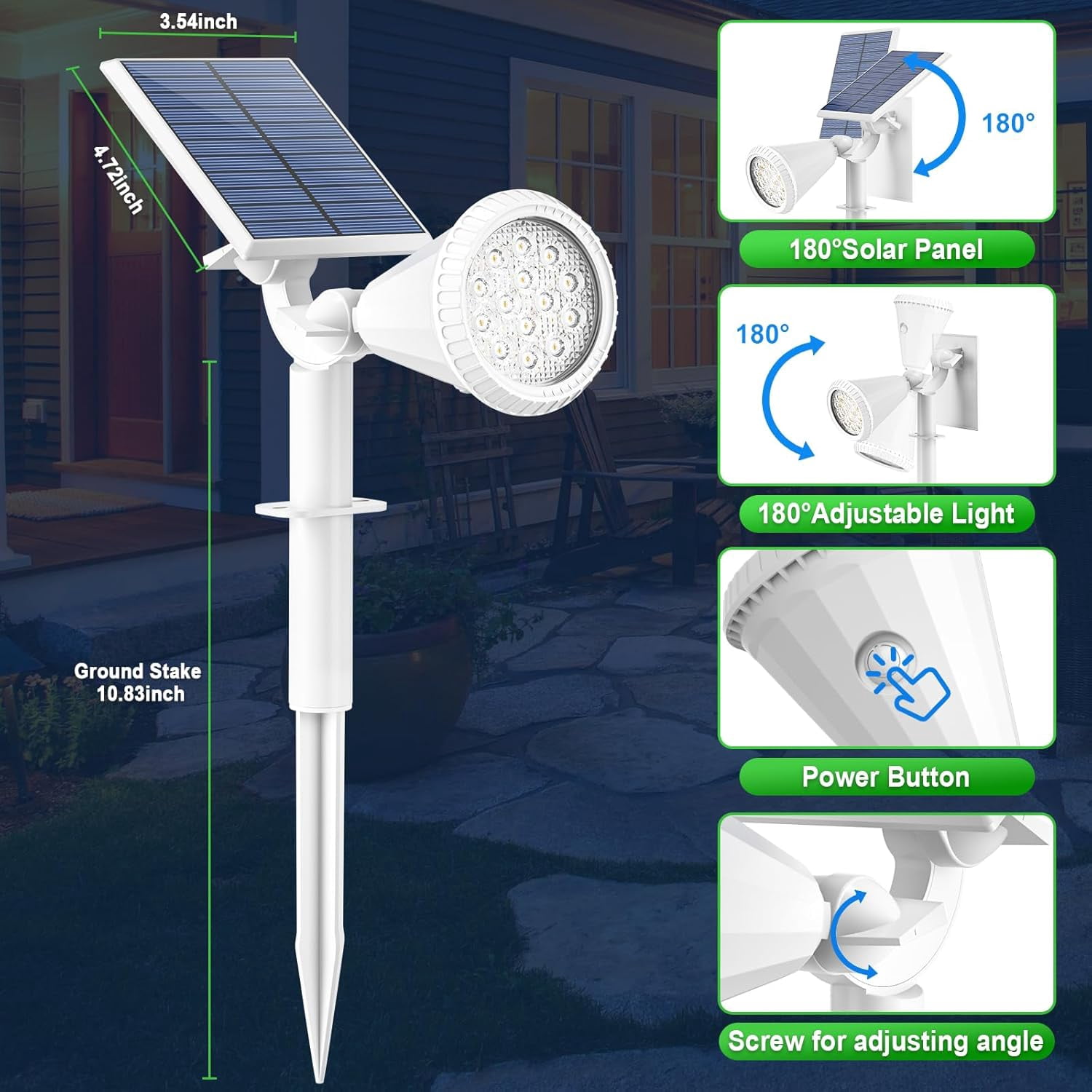Solar Lights Outdoor, 6 pack, 4 Modes, 180° Adjustable Solar Spotlights IP65 Waterproof for Yard, Pathway, Garden, Wall, Pool - Cool White